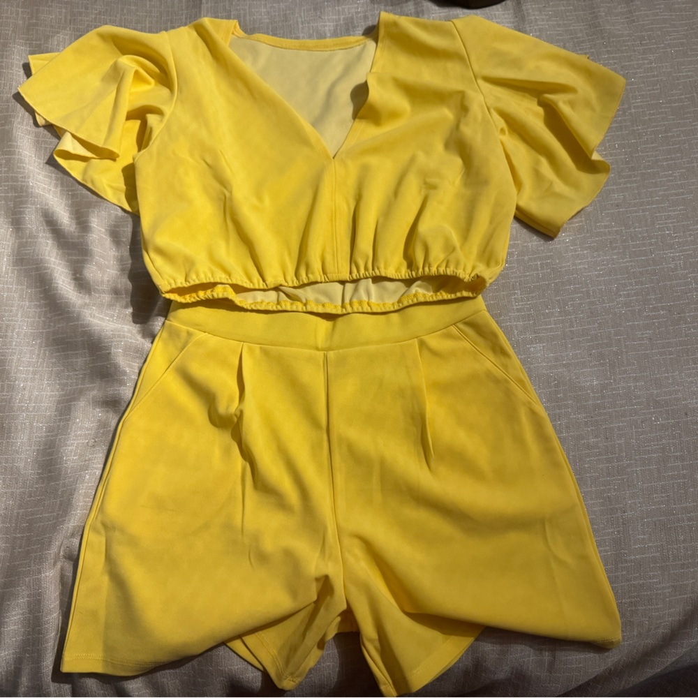 Yellow 2pc Crop Top Short Set